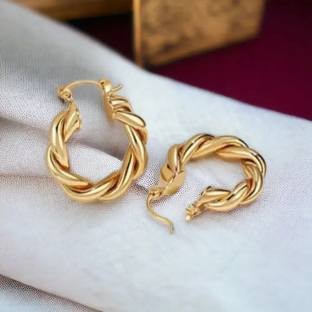 NEW 14K yellow gold plated twisted hoop earrings jewelry gift B19
